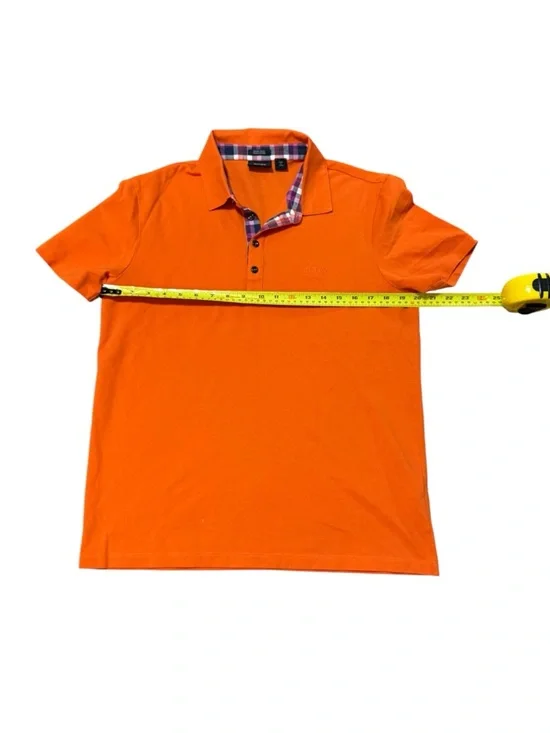 Hugo Boss Orange Polo with Plaid Collar Detail - Picture 2 of 5